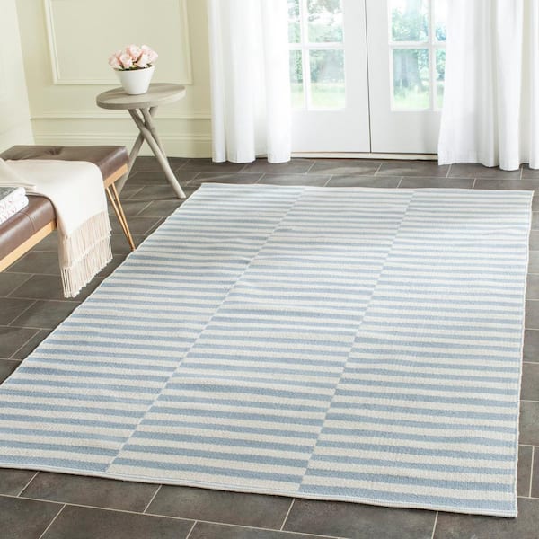 Montauk Ivory/Light Blue Doormat 3 ft. x 4 ft. Striped Area Rug