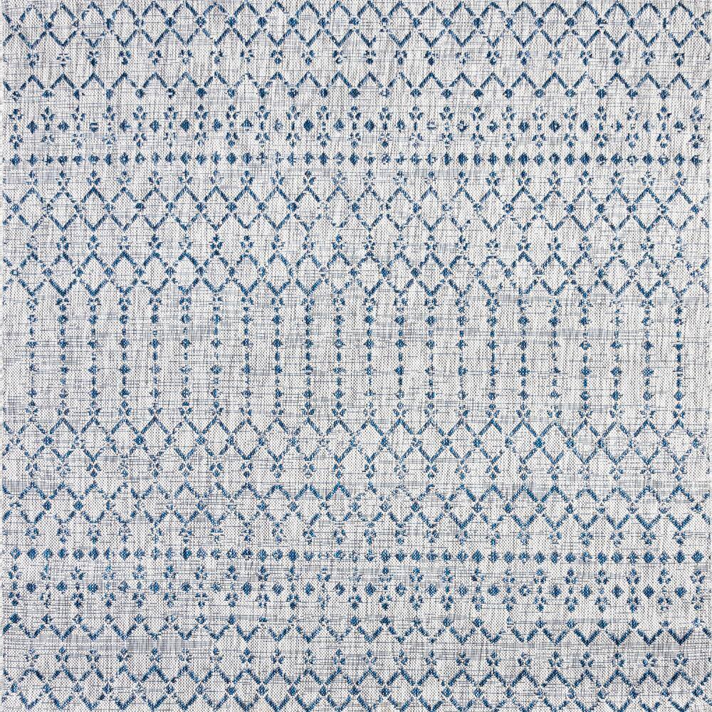Light Gray and Navy Square Synthetic Geometric Area Rug