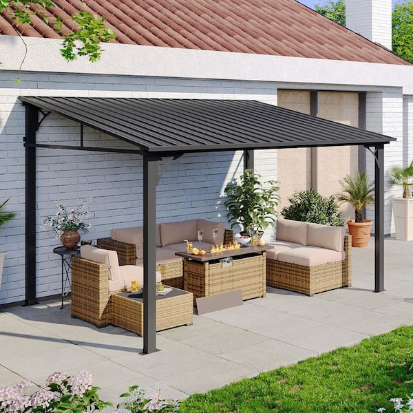 12 ft. x 10 ft. Patio Covers with Metal Roof Wall-Mount Gazebo Pergola