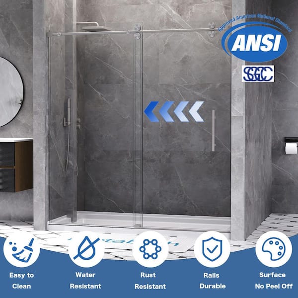 66 to 72 in. W x 76 in. H Single Sliding Frameless Shower Door in Brushed Nickel with 3/8 in. Tempered Clear Glass