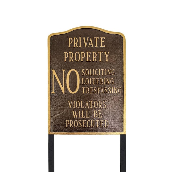 Montague Metal Products Private Property No Sign Arch Large Statement Plaque with 23 in. Lawn Stakes - Hammered Bronze