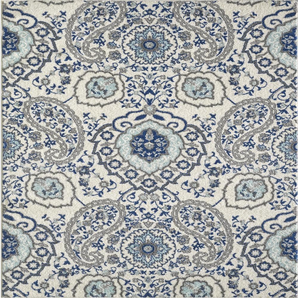 Angel Cream/Blue 5 ft. x 5 ft. Round Paisley Area Rug RG1154-5X5CB ...