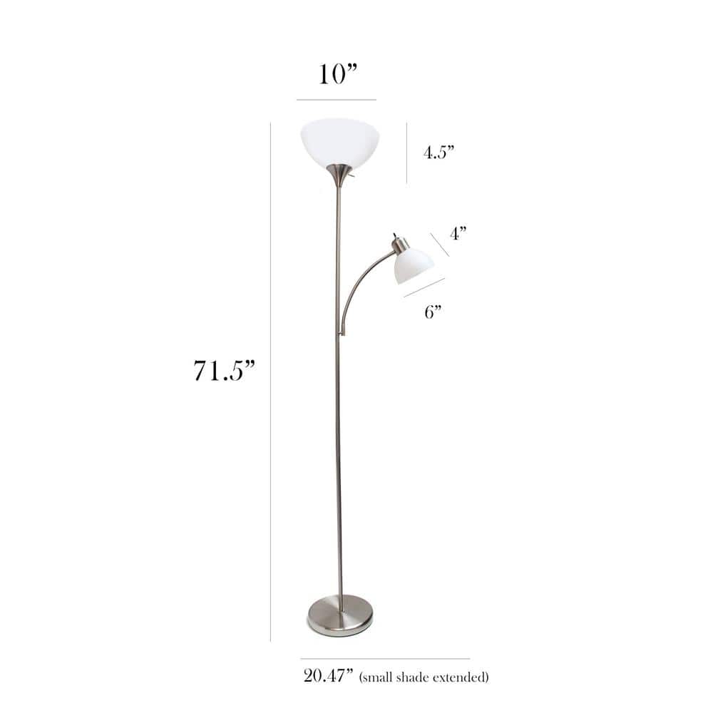 Elegant Brushed Nickel Floor Lamp with Adjustable Reading Light, White Shade