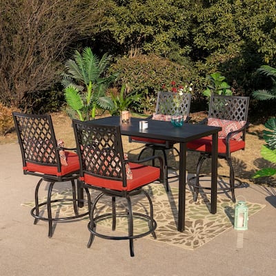Blue Hanover TRADDN5PCSQBR-R Traditions 5-Piece High-Dining Set in Red Outdoor Furniture