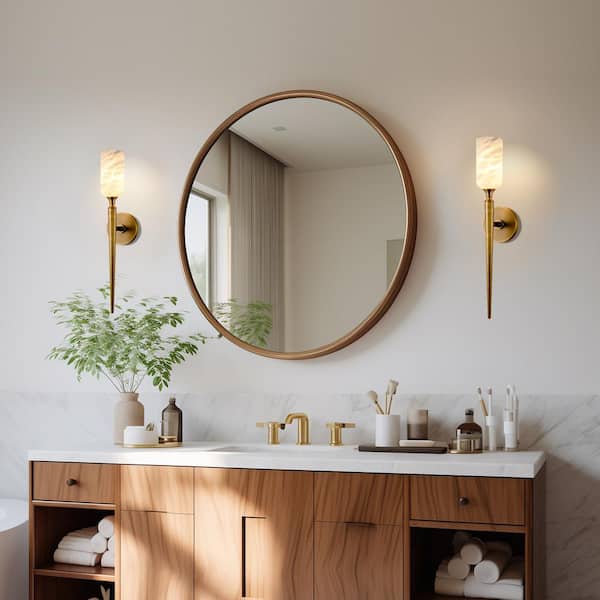 22 in. 1-Light Gold LED Wall Sconce, Natural Alabaster Modern Wall light for Bedroom, Bathroom, Living Room (Set of 2)