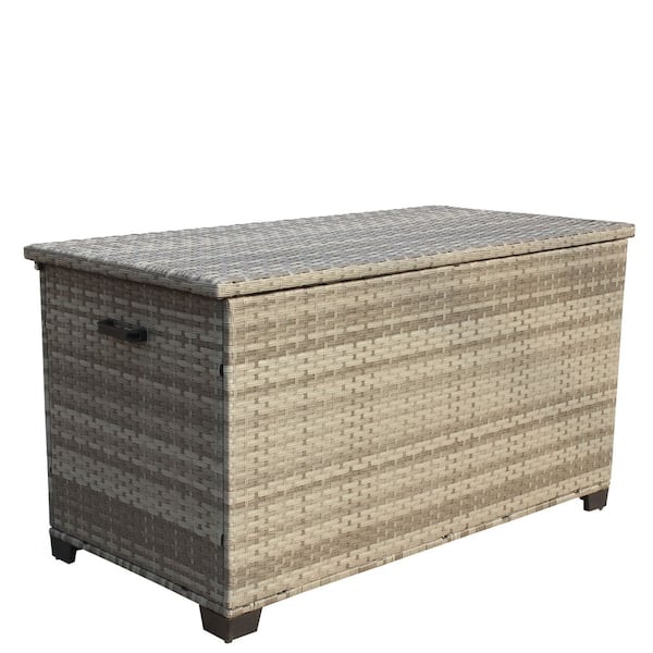 Otryad 148 Gal. Grey PE Rattan Deck Box, Outdoor Storage Box with Handles for Patio Cushions Gardening Tools Pool Supplies