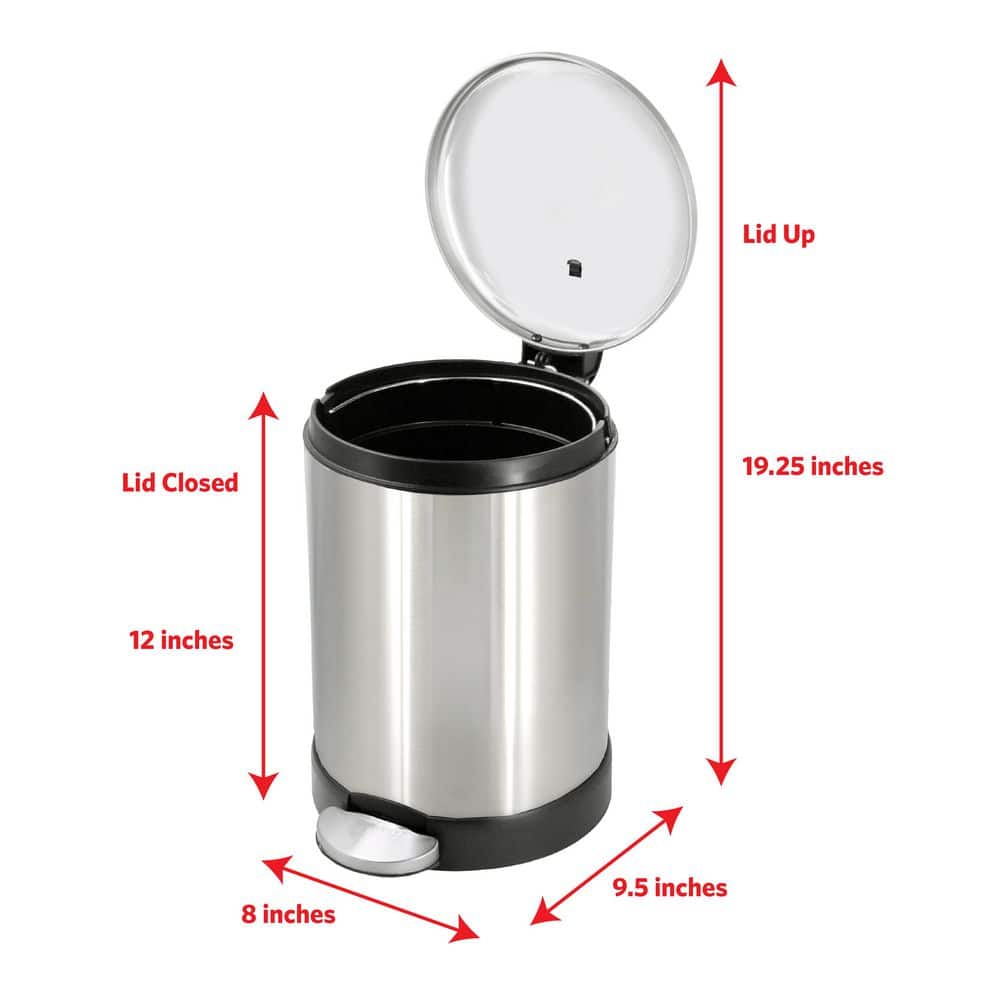 Compact Brushed Stainless Steel Pedal Trash Can with Soft Close Lid