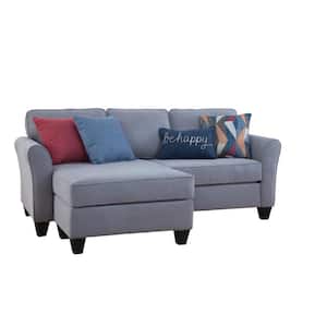 Transitional Flared Arm 82 in. Flared Arm 2-piece Chenille L Shape Sectional Sofa in Grey with Four Throw Pillows