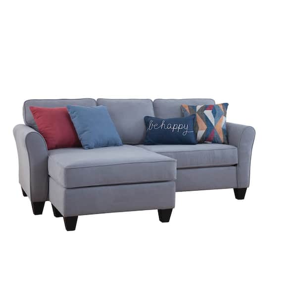American Furniture Classics Transitional Flared Arm 82 in. Flared Arm 2-piece Chenille L Shape Sectional Sofa in Grey with Four Throw Pillows