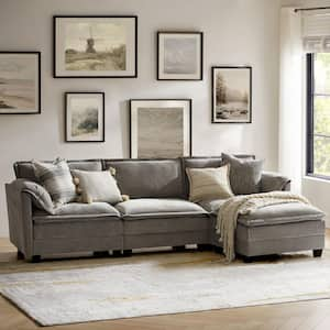 Noemi Pillow Arm 108 in. 4-piece Polyester Sectional Sofa in. Light Gray