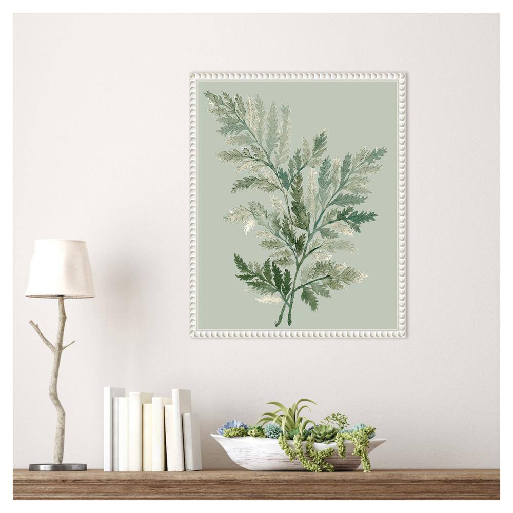 Green Ferns Botanical Canvas Print with Beaded White Frame
