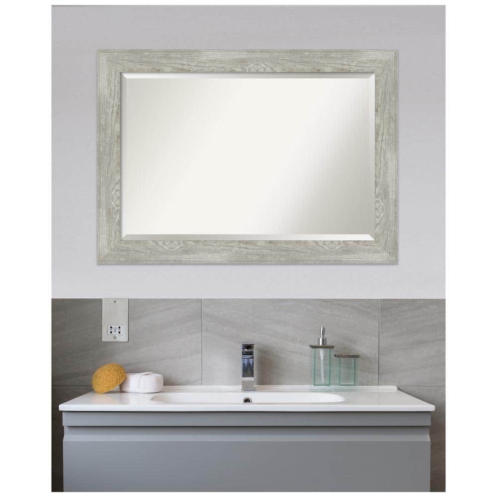 Rustic Dove Greywash Weathered Wood Grain 42x30 Wall Mirror
