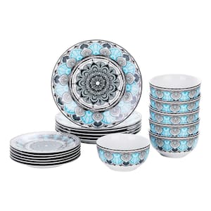 18-Piece Mutil-color Pattern Porcelain Dinnerware Set Plates and Bowls Set(Service for 6)
