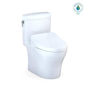 Aquia IV Cube 2-Piece 0.9/1.28GPF Dual Flush Elongated Comfort Height Toilet in Cotton White S550E Washlet Seat Included
