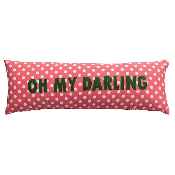 Multicolor Polka Dots and "Oh My Darling" Embroidery Polyester Microfiber 36 in. x 12 in. Throw Pillow