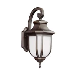 Childress 1-Light Antique Bronze Outdoor 21.25 in. Wall Lantern Sconce with LED Bulb