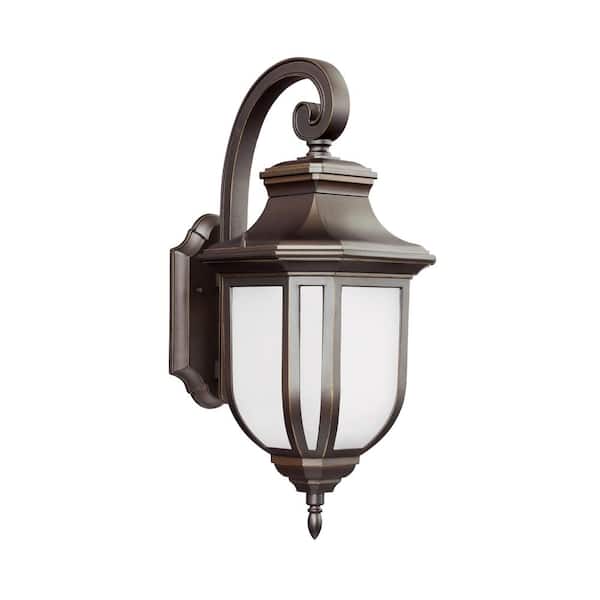 Generation Lighting Childress 1-Light Antique Bronze Outdoor 21.25 in. Wall Lantern Sconce with LED Bulb