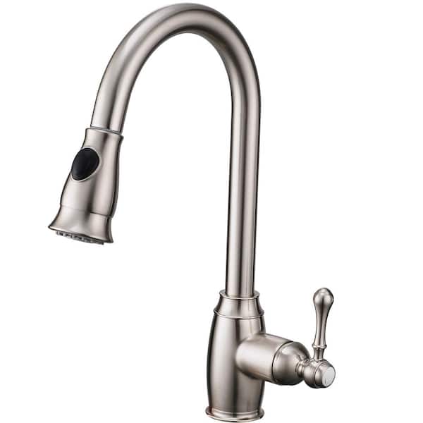 Boyel Living Single-Handle Gooseneck Pull-Out Sprayer Kitchen Faucet in Brushed Nickel