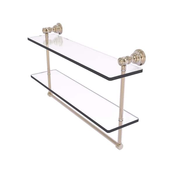Carolina Collection 22 in. x 9.5 in. H  x 5.54 in. D Brass Rectangular Double Glass Shelf Towel Bar in Antique Pewter