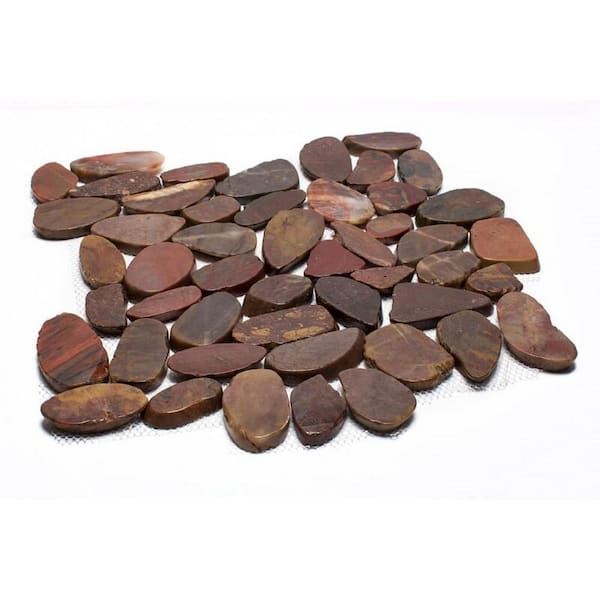 Rain Forest 12 in. x 12 in. Red Sliced High-Polish Pebble Stone Floor and Wall Tile (5.0 sq. ft. / case)