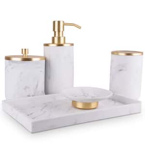 5-Piece Bathroom Accessory Set with Dispenser, Toothbrush Holder, Vanity Tray, Soap Dish in	Antique Brass