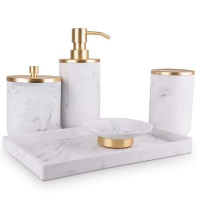 Armani Bathroom Accessories Set  Gold bathroom accessories, Gold bathroom  decor, Bathroom accessory set