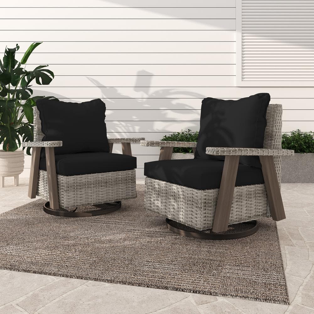 Wicker Patio Outdoor Rocking Chair Swivel Lounge Chair with Black Cushion (2-Pack) price history on PriceWatchPro