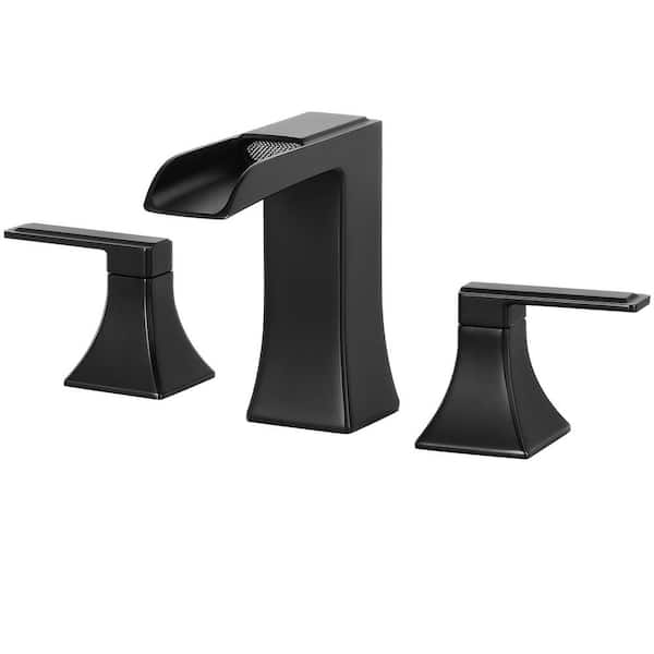 AKLFGN 8 in. Widespread Double-Handle Waterfall Bathroom Faucet in Matte Black