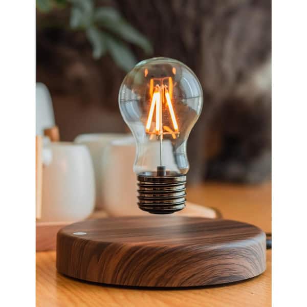 5 in. Brown Integrated LED Magnetic Floating Lamp Light Desk Table Lamp with Yellow Glass and USB Port