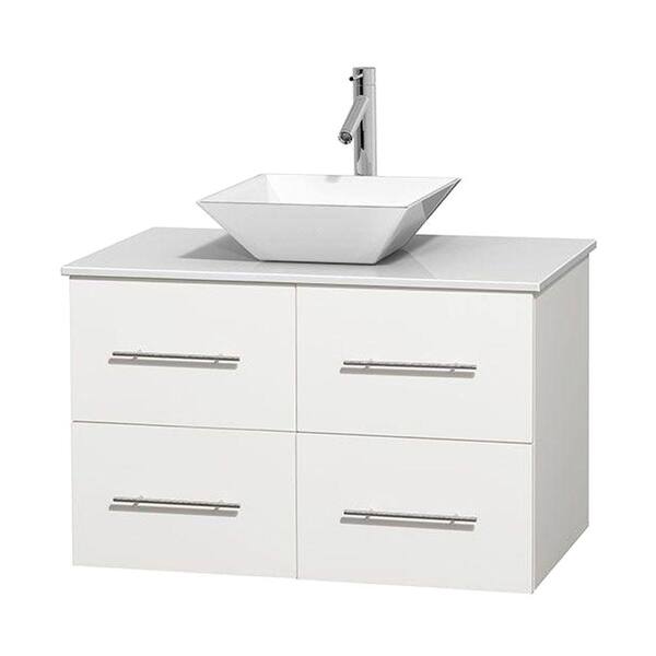 Wyndham Collection Centra 36 in. Vanity in White with Solid-Surface Vanity Top in White and Porcelain Sink