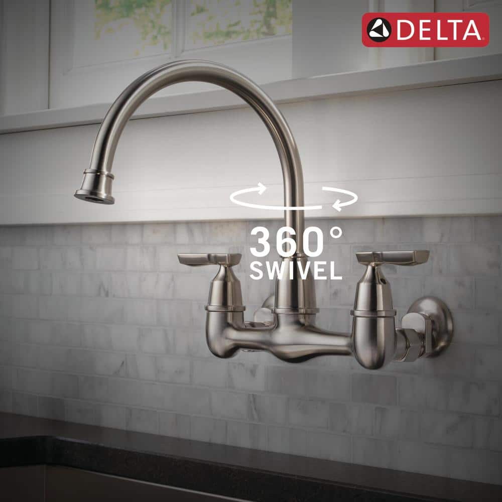 Corin Stainless Steel Wall Mount Kitchen Faucet with Dual Handles