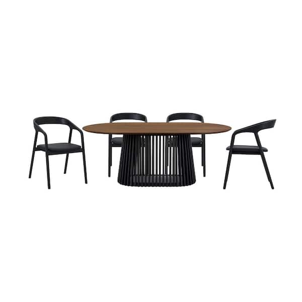 Armen Living Pasadena Apache 5-Piece Oval Walnut Wood Top Dining Room Set Seats 4
