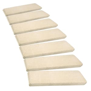 Beige 9.5 in. x 30 in. x 1.2 in. Polypropylene Bullnose Tape Free Non Slip Indoor Carpet Stair Treads Covers Set of 14