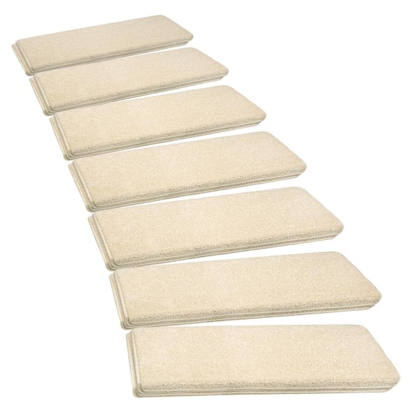 Pure Era Cream Grey 9.5 in. x 30 in. x 1.2 in. Polypropylene Bullnose Tape Free Non-Slip Stair Tread Cover Carpet Mats Set of 14, Cream Gray