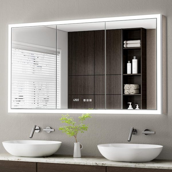 Elega 54 in. W x 30 in. H Rectangular Aluminum Recessed/Wall Mount Dimmable Fogless Lighted Medicine Cabinet with Mirror