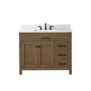 Jasper 42 in. W x 22 in. D Bath Vanity in Textured Natural with Engineered Stone Top in Carrara White with White Sink