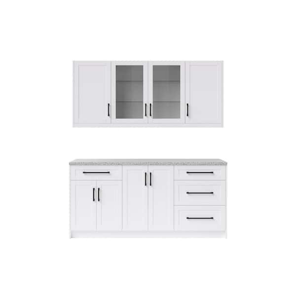 NewAge Products 7-Piece White Home Bar Cabinet Set with Contemporary Matte Black Handles