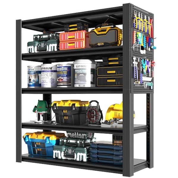 5-Tiers Heavy Duty Steel Garage Storage Shelving Unit in Black with Pegboard (47.2 in. W x 72 in. H x 23.6 in. D)