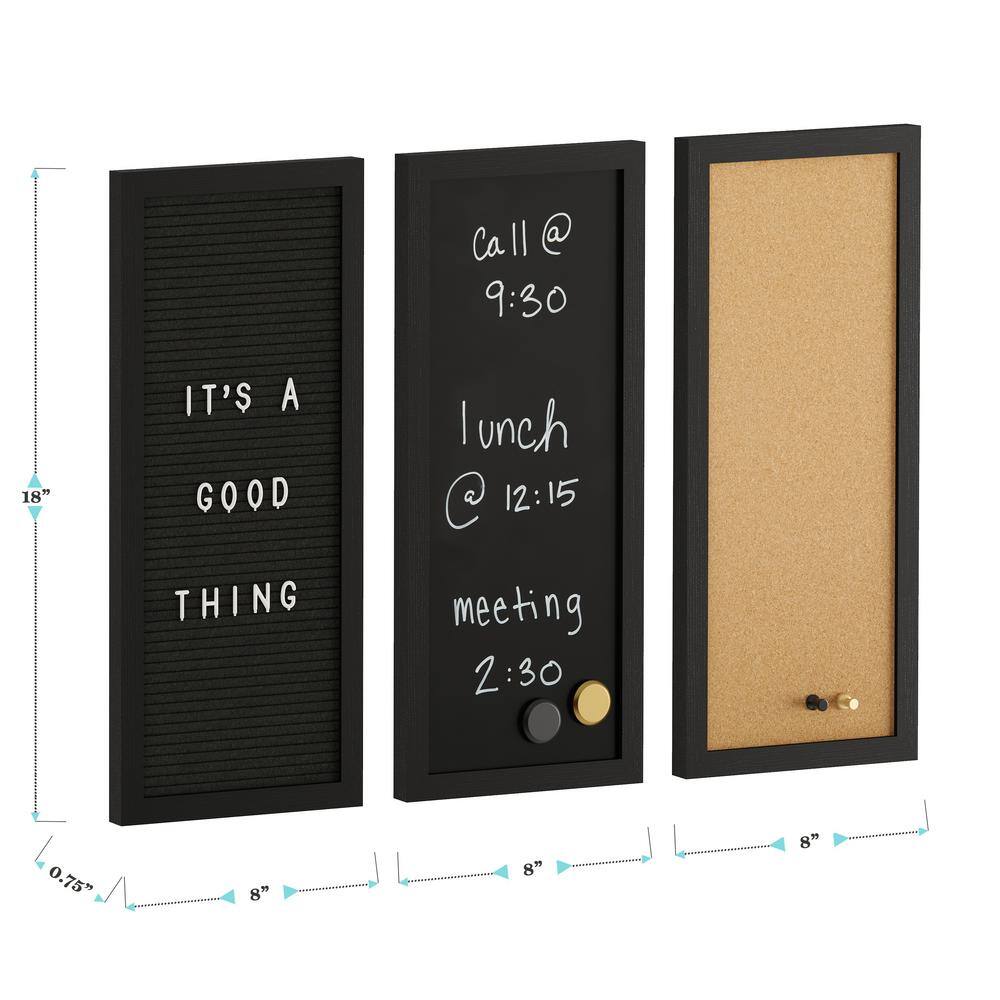 Black Woodgrain Cork, Chalk, and Letter Board Set