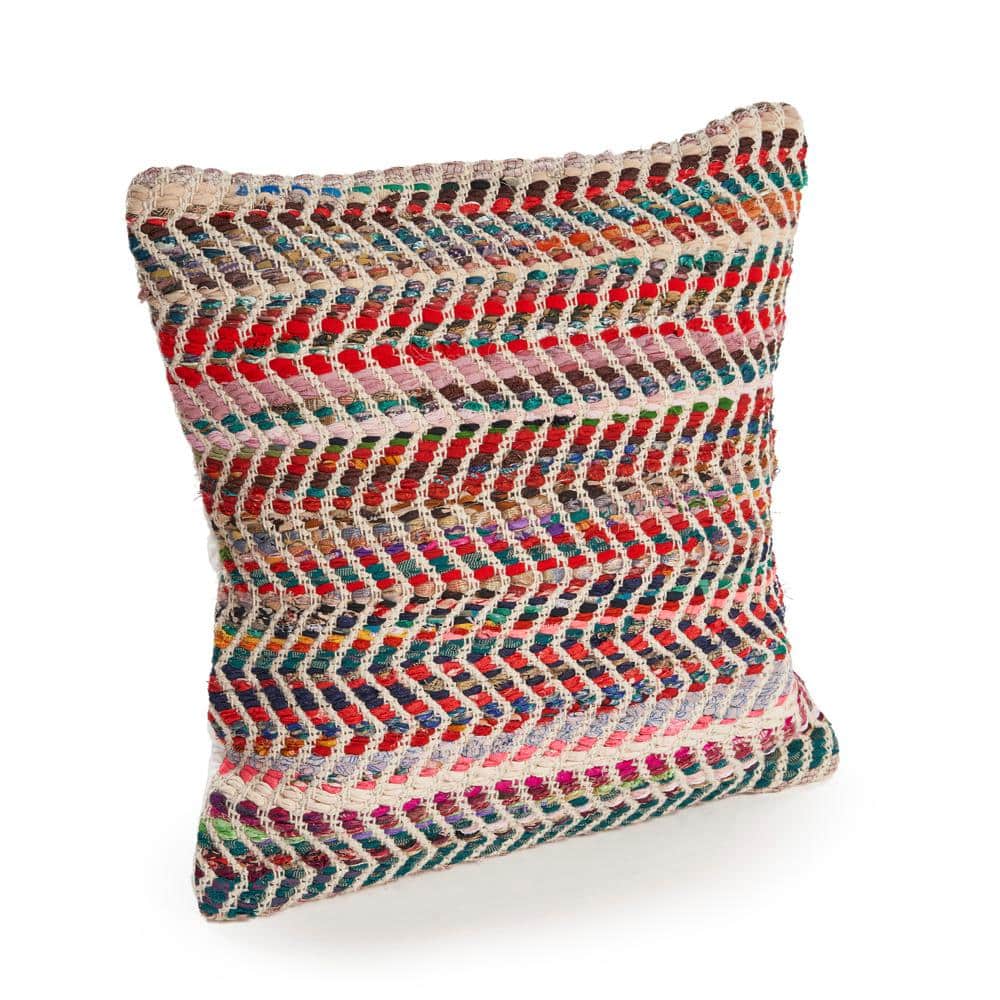 Multicolor Chevron Woven Square Throw Pillow 18"