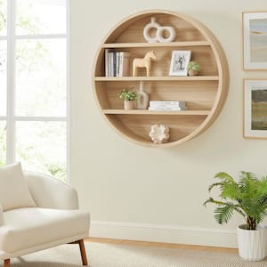 Romy 47 in. Tall Round Wall 3 Tier Bookcase Shelf in Natural