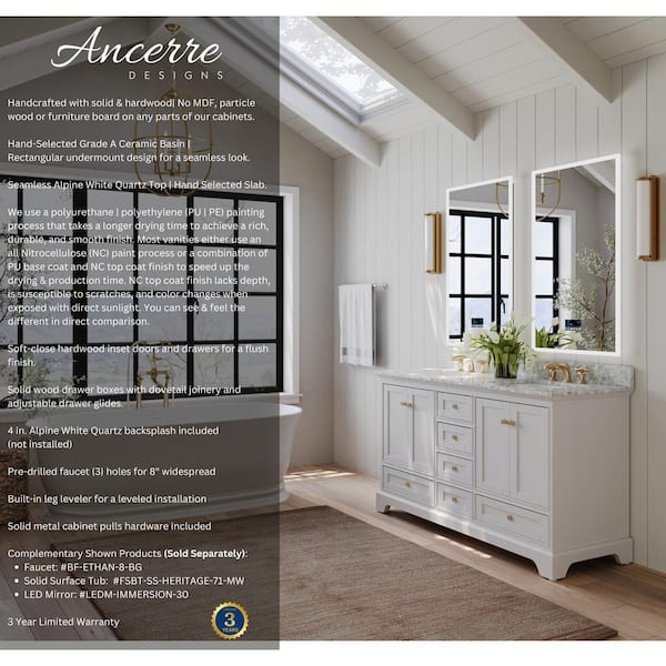 Audrey 60 in. W x 22 in. D Bath Vanity in White with Marble Vanity Top in White with White Basins