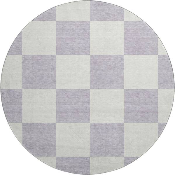 Mayfield Premium Machine Washable Abstract AMF2345 Lavender 8 ft. x 8 ft. Round Rug