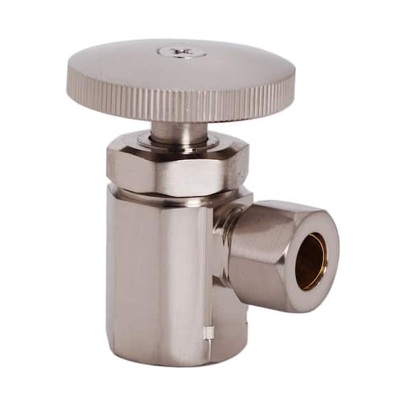 Westbrass Round Handle Angle Stop Shut Off Valve, 1/2 in. IPS Inlet with 3/8 in. Compression Outlet, Satin Nickel