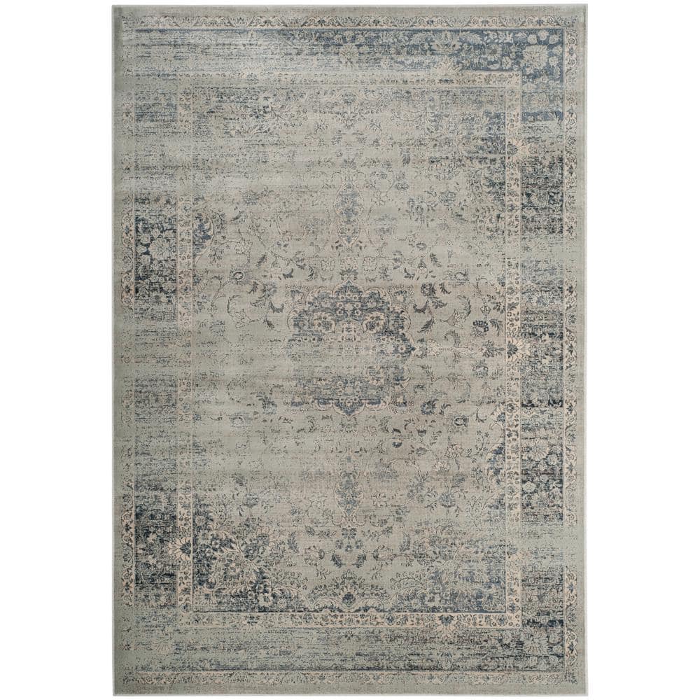 Light Blue Rectangular Washable Reversible Viscose Area Rug 5' x 7'