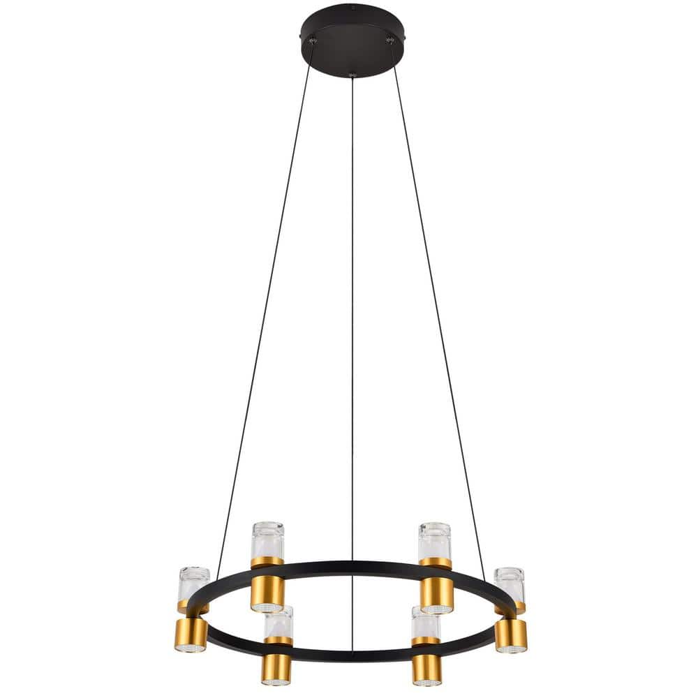 Black and Gold Adjustable LED Ring Chandelier with Crystal Shades