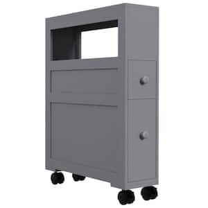 Bathroom Cabinet 6.25 in. W x 20.5 in. D x 28.25 in. H Gray MDF Freestanding Linen Cabinet with Drawers in Gray