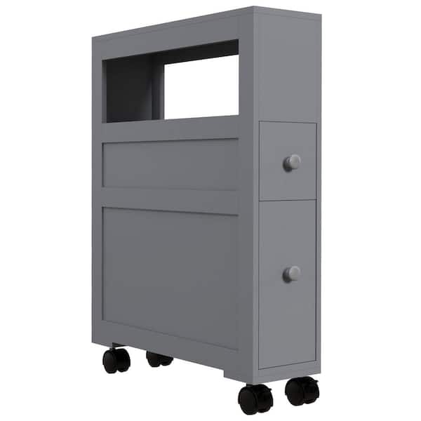 HOMCOM Bathroom Cabinet 6.25 in. W x 20.5 in. D x 28.25 in. H Gray MDF Freestanding Linen Cabinet with Drawers in Gray