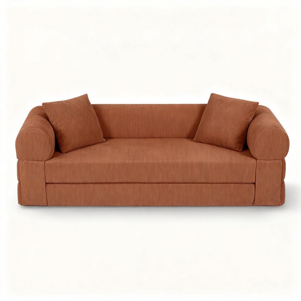 80 in. Orange Corduroy Queen Size Sleeper Sofa Bed with Storage durable construction easy to install