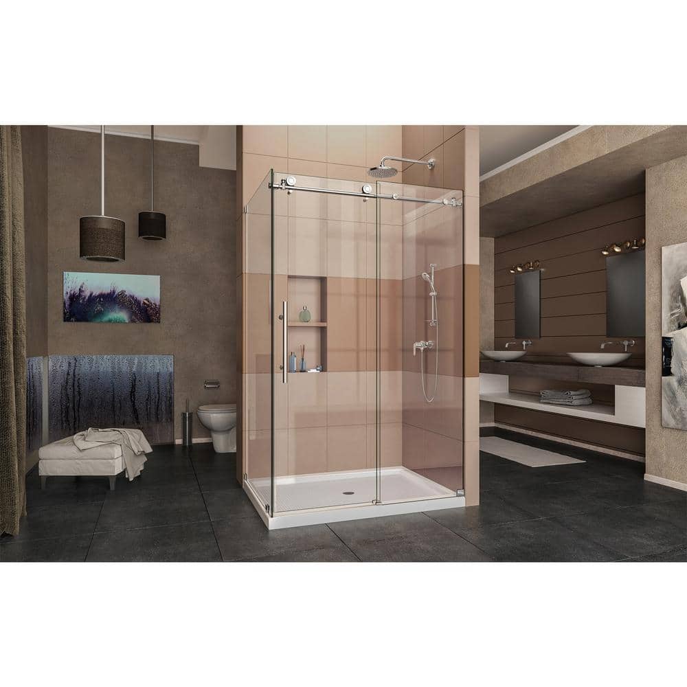 Polished Stainless Steel Frameless Sliding Shower Enclosure